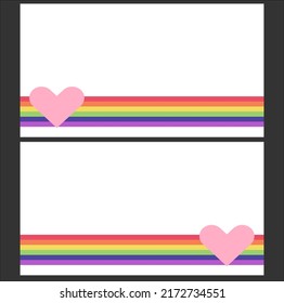 Background, illustration, banner, template. There are two styles in the image: red, orange, yellow, green, blue, purple and with a pink heart.