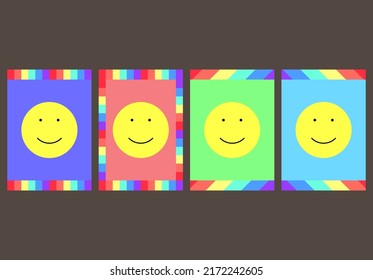 Background Illustration Banner There are four styles in the image: red, orange, yellow, green, blue, purple, with a blue background, red, green, cyan, with a smile face.