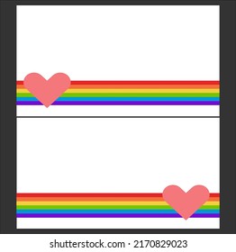 Background, illustration, banner, two styles, six colors, red, orange, yellow, green, blue and purple, and has a heart in the picture.