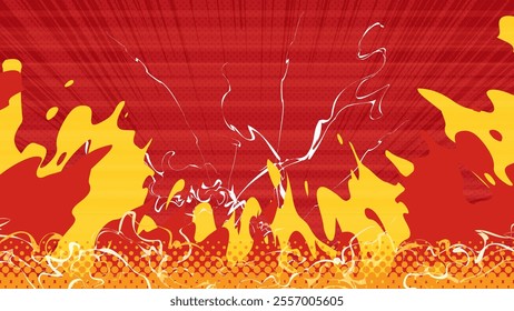 Background illustration of a battle image with fire and lightning_confrontation_red and yellow_16:9