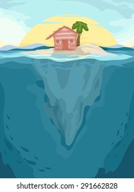 Background Illustration of a Beach Cabin in an Isolated Island