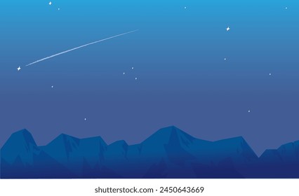 Background illustration of a beautiful gradient sky, shooting stars, and mountains
