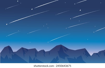Background illustration of a beautiful gradient sky, shooting stars, and mountains