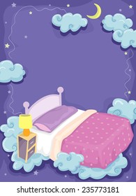 Background Illustration of a Bed Surrounded by Clouds and Stars