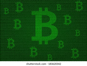 background illustration of binary numbers with bitcoin symbols, concept for bitcoin mining, eps10 vector