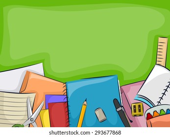 Background Illustration of a Blackboard with a Bunch of School Supplies Lying Below It