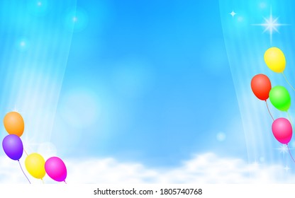 Background illustration of blue sky, clouds and balloons