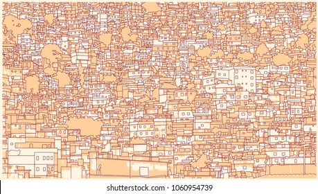 Background illustration of brazilian cityscape with residential buildings in high detail