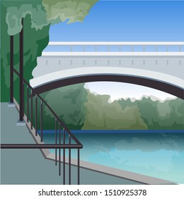 background illustration of a bridge with trees
