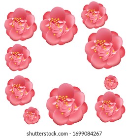 Background illustration of Camellia. Exotic flower on a light background. Use printed materials, signs, objects, sites, maps.