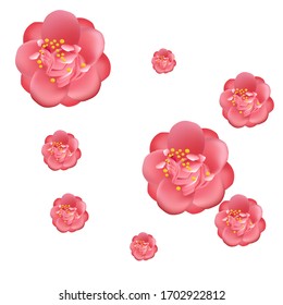 Background illustration of Camellia. Exotic flower on a light background. Use printed materials, signs, objects, sites, maps.