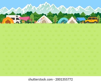 Background Illustration Of A Camp Site With A View Of The Mountains