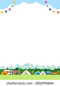 Ilustración de un camping con vistas a las montañas