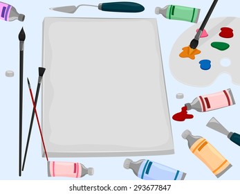 Background Illustration of a Canvas Surrounded by Painting Tools