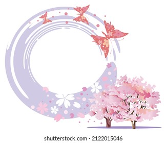 background illustration of cherry blossom blizzard in spring with butterflies dancing