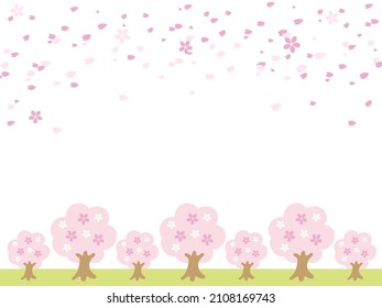 Background illustration of cherry blossom trees and petals dancing