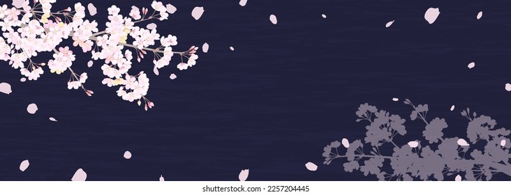 Background illustration of cherry blossoms in a calm atmosphere looking up at the night sky