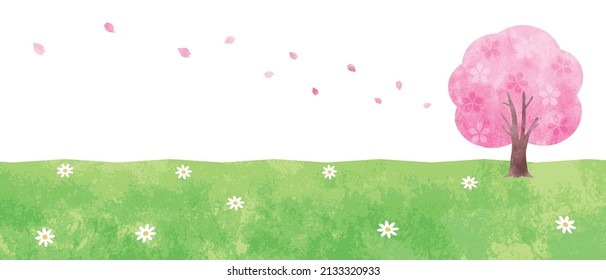 Ilustración de fondo de las flores de cerezo y el campo