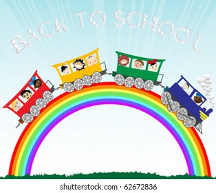 Background illustration with children going to school