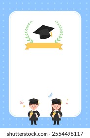 Background illustration with children wearing a graduation gown.