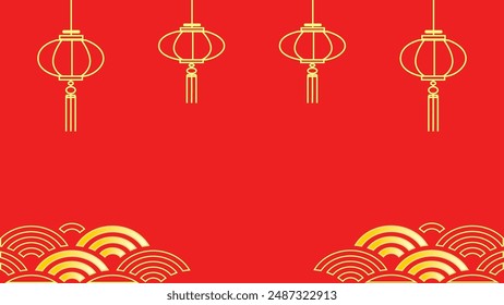 Ilustración de fondo de linterna china. material que se puede utilizar para el Año Nuevo chino. La parte inferior está decorada con un patrón de onda.