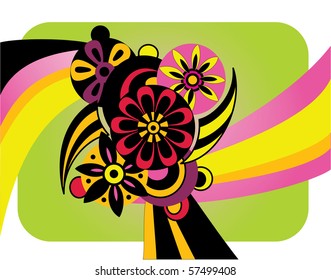 Background illustration of circles and flowers on light green