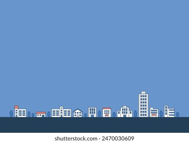 Background illustration of a cityscape with buildings. Copy space flat vector material.