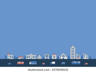 Ilustración de fondo de un paisaje urbano con coches y autobuses. Copiar material de Vector plano del espacio.