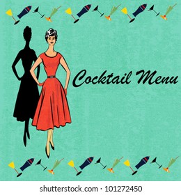Background illustration for a cocktail bar menu with a 1950's feel