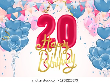 Background illustration of colorful lot of balloons 20 years anniversary and multicolored balloons