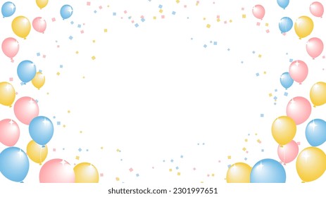 Background illustration with colorful balloons and confetti.There are other variations as well.