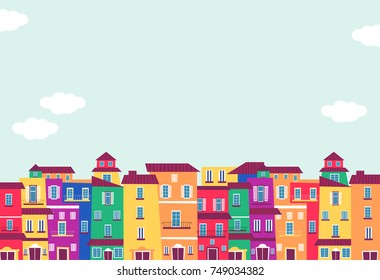 Background Illustration of Colorful Building Houses as a Border