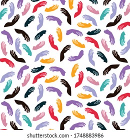 Ilustración de fondo con manos de color. Diferentes colores. Sin racismo