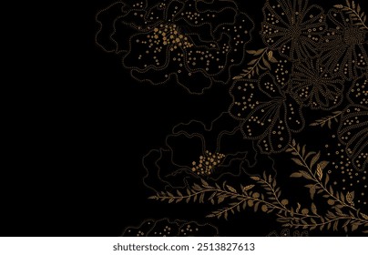 Ilustración de fondo con una combinación de negro y oro con dos patrones de batik