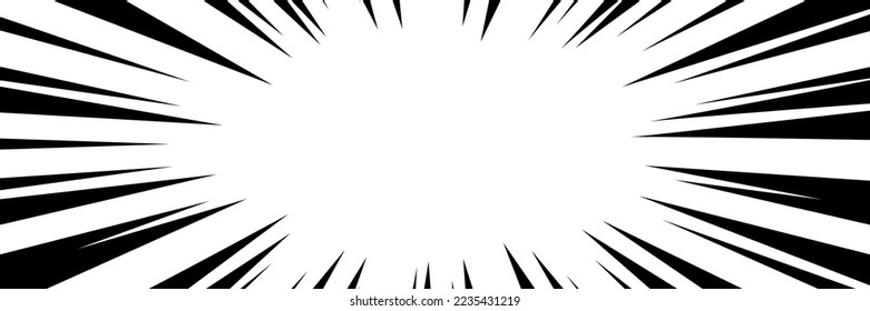 Ilustración de fondo de líneas de velocidad radial cómicas, efectos gráficos vectoriales monocromos (horizontal)