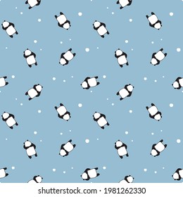Background illustration, comical animal seamless pattern, cute hand-painted panda back (light blue)