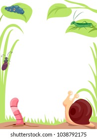 Background Illustration of Common Garden Insects like Snail, Grasshopper, Caterpillar and Worm