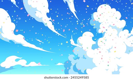 Background illustration of confetti dancing in the sky with a sense of speed_16:9