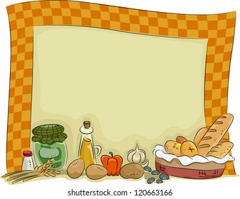 Background Illustration of a Country Kitchen with Condiments and Kitchen Essentials