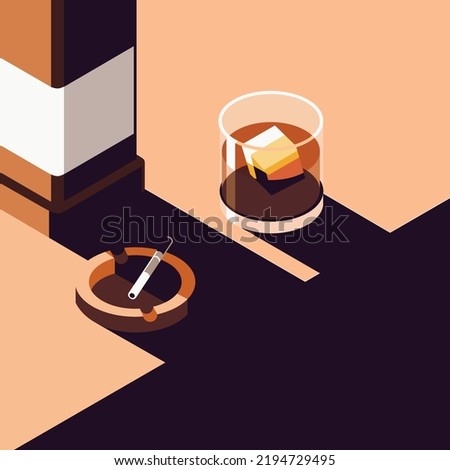 background illustration of a cup of whiskey and cigarettes. design templates