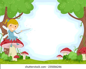 Background Illustration of a Cute Little Fairy Sitting on a Mushroom