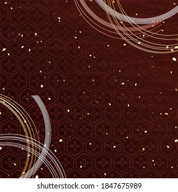 Background illustration of a dark brown traditional Japanese pattern like chocolate and a string-shaped decoration called Mizuhiki