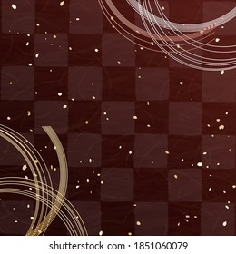 Background illustration of a dark brown traditional Japanese checkered pattern like chocolate and a string-shaped decoration called Mizuhiki