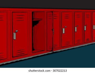 Background Illustration Of Dark School Hallway With Open Locker