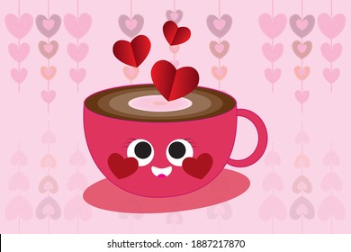 Background illustration design and caricature design with valentine's day theme.