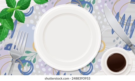 Ilustración de fondo de una mesa de comedor vista desde arriba_16:9