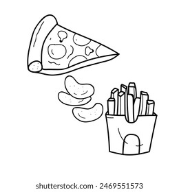 background, illustration, doodle, handdrawn food pizza 