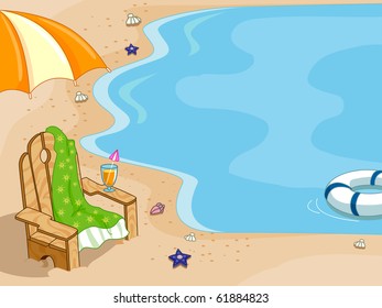Background Illustration Featuring a Beach Chair Placed Near the Shore - Vector
