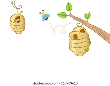 Background Illustration Featuring a Bee Coming Out of a Bee Hive