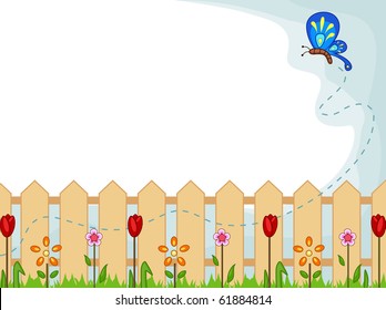 Background Illustration Featuring a Cute Butterfly Checking Out One Flower After Another - Vector
